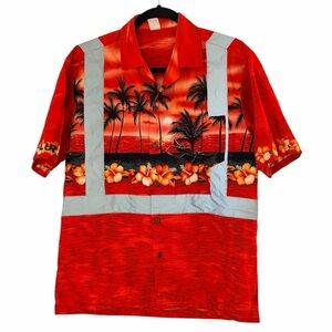 Vintage Hawaiian Shirt ANSI Class 2 High Visibility Aloha Workwear • Made in USA